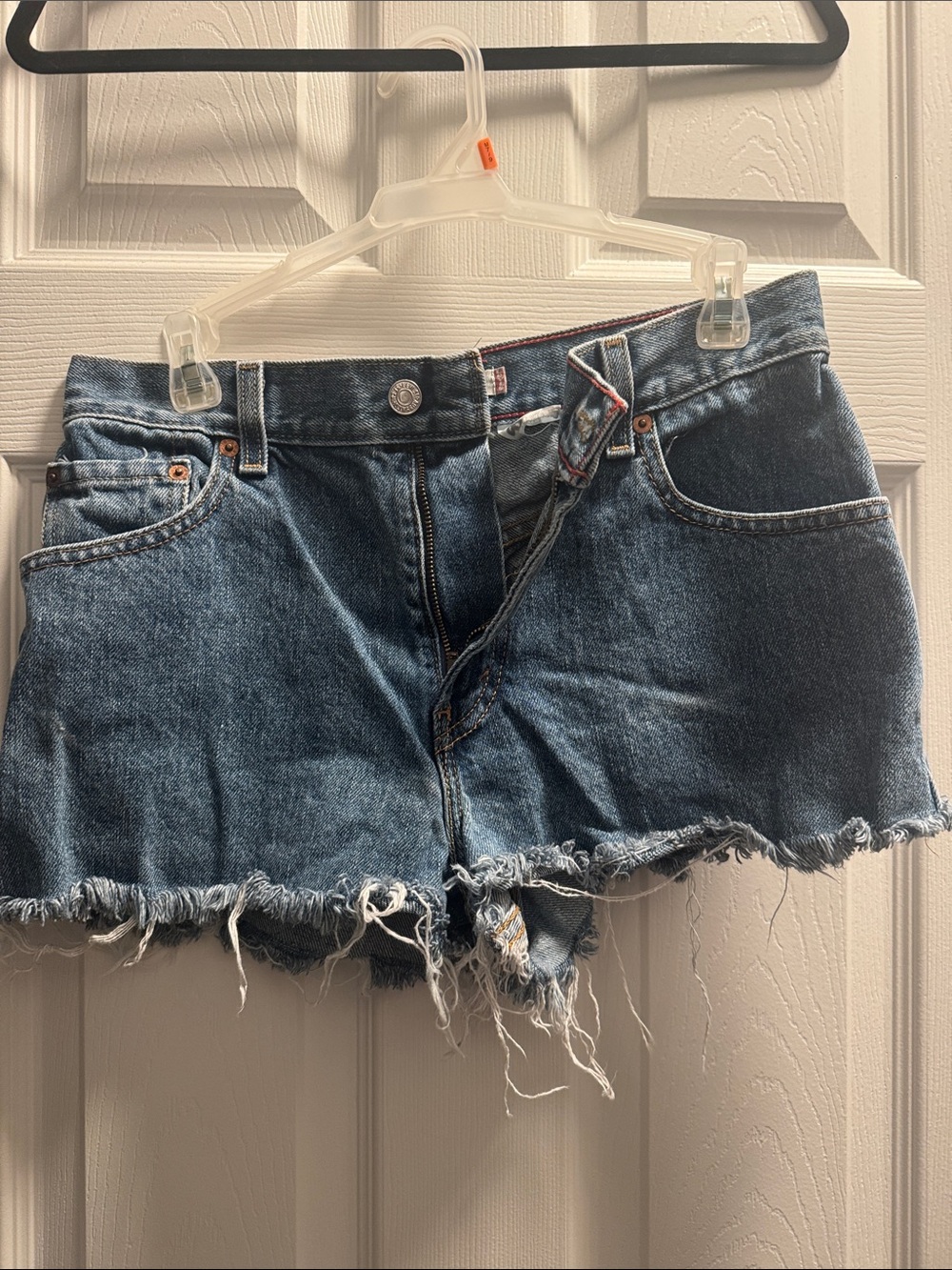 Levi's Dark Blue Frayed Hem Denim Shorts